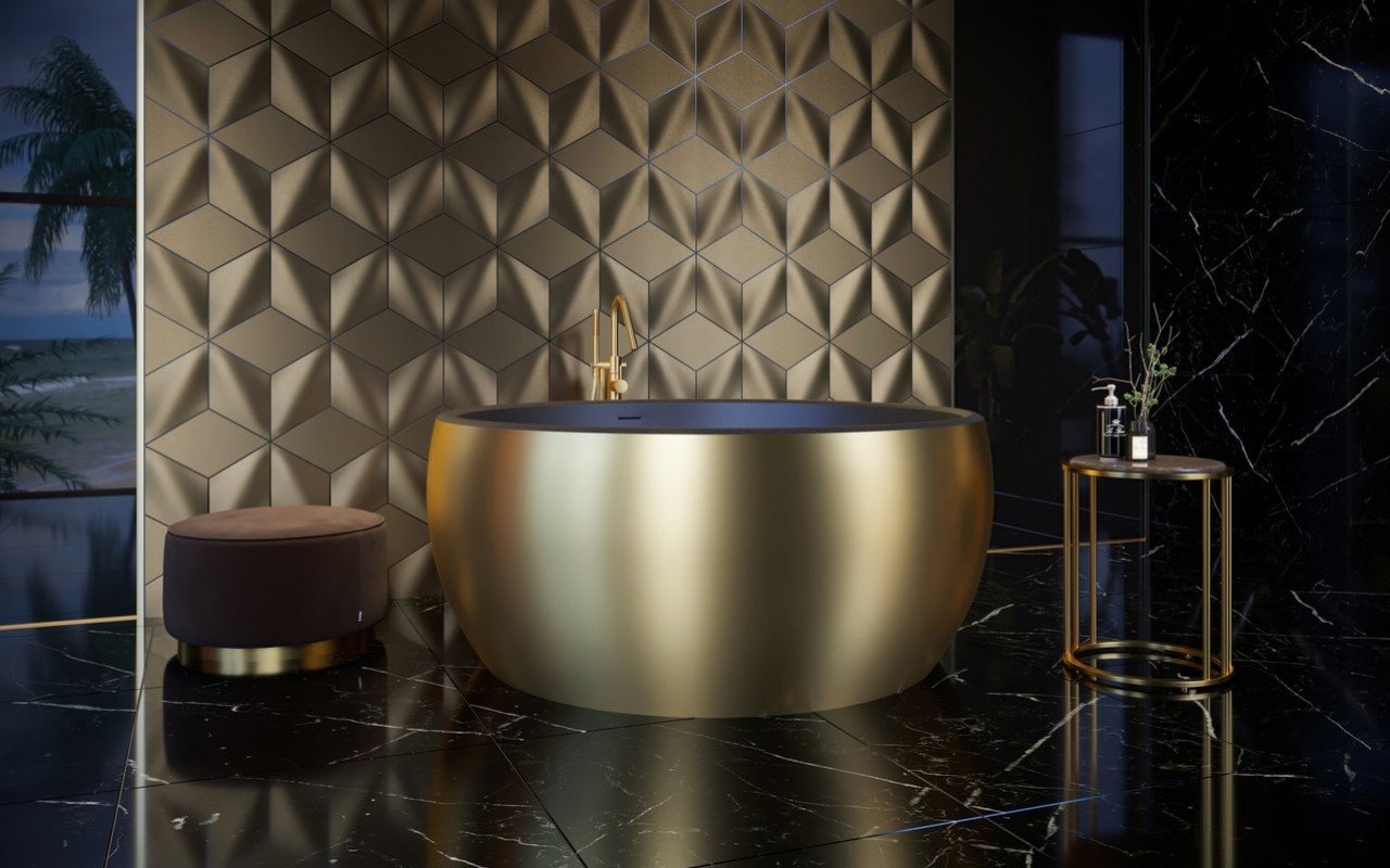 Aquatica Aura Viktorianische Gold-Schwarze runde freistehende Badewanne aus Mineralwerkstoff picture № 0