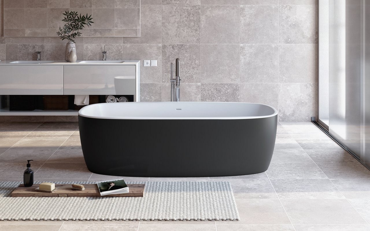 Aquatica Coletta Freistehende Badewanne aus Kunststein AquateX™ – Außen  Schwarz, Innen Weiß