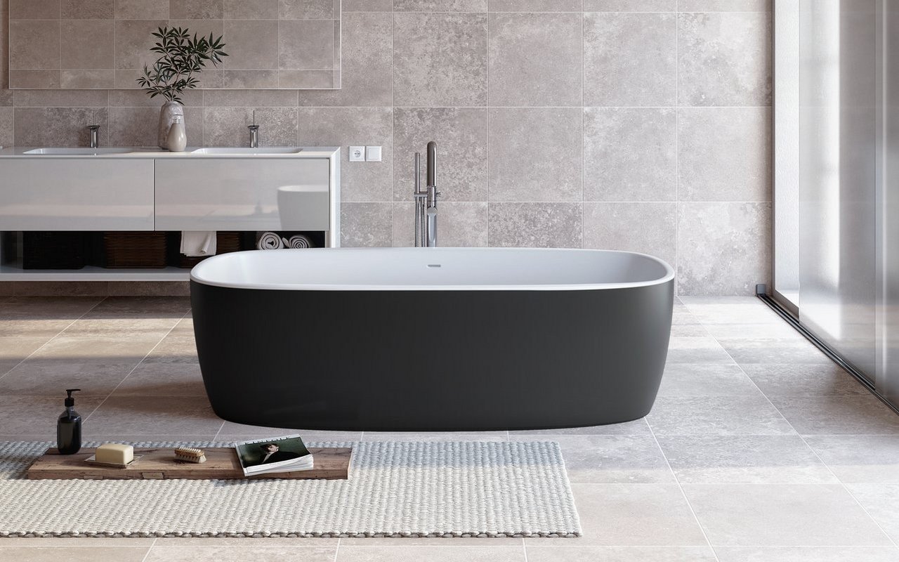 Aquatica Coletta Freistehende Badewanne aus Kunststein AquateX™ – Außen Schwarz, Innen Weiß picture № 0