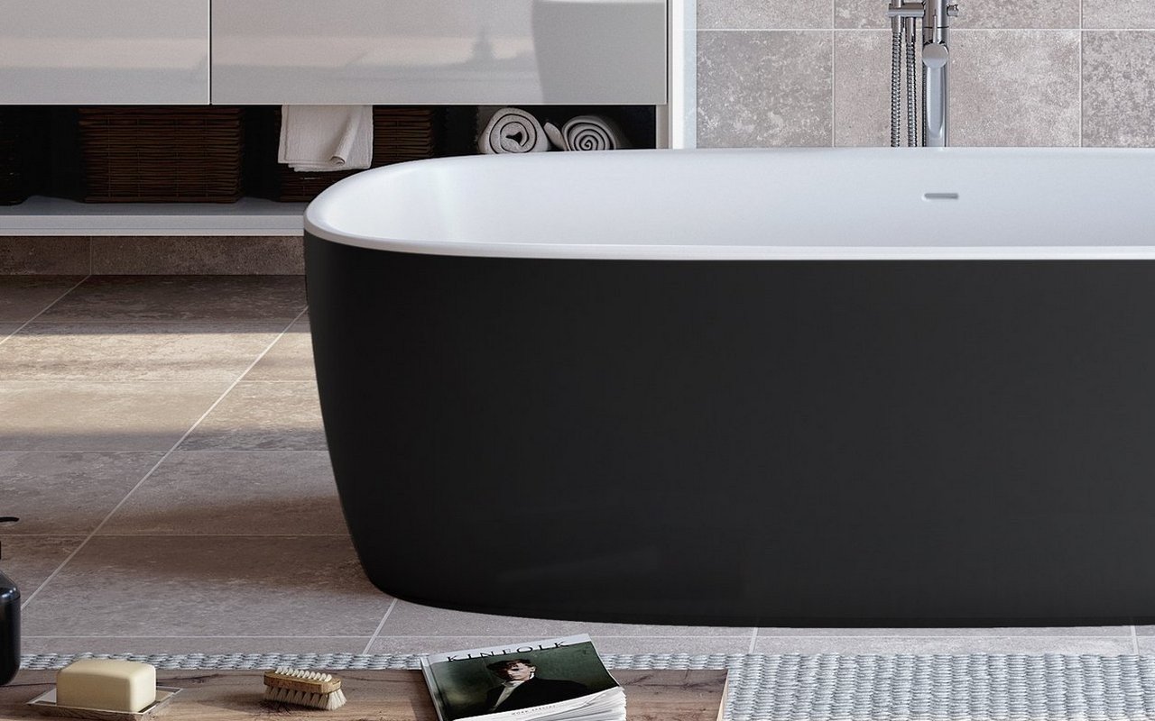 Aquatica Coletta Freistehende Badewanne aus Kunststein AquateX™ – Außen Schwarz, Innen Weiß picture № 0