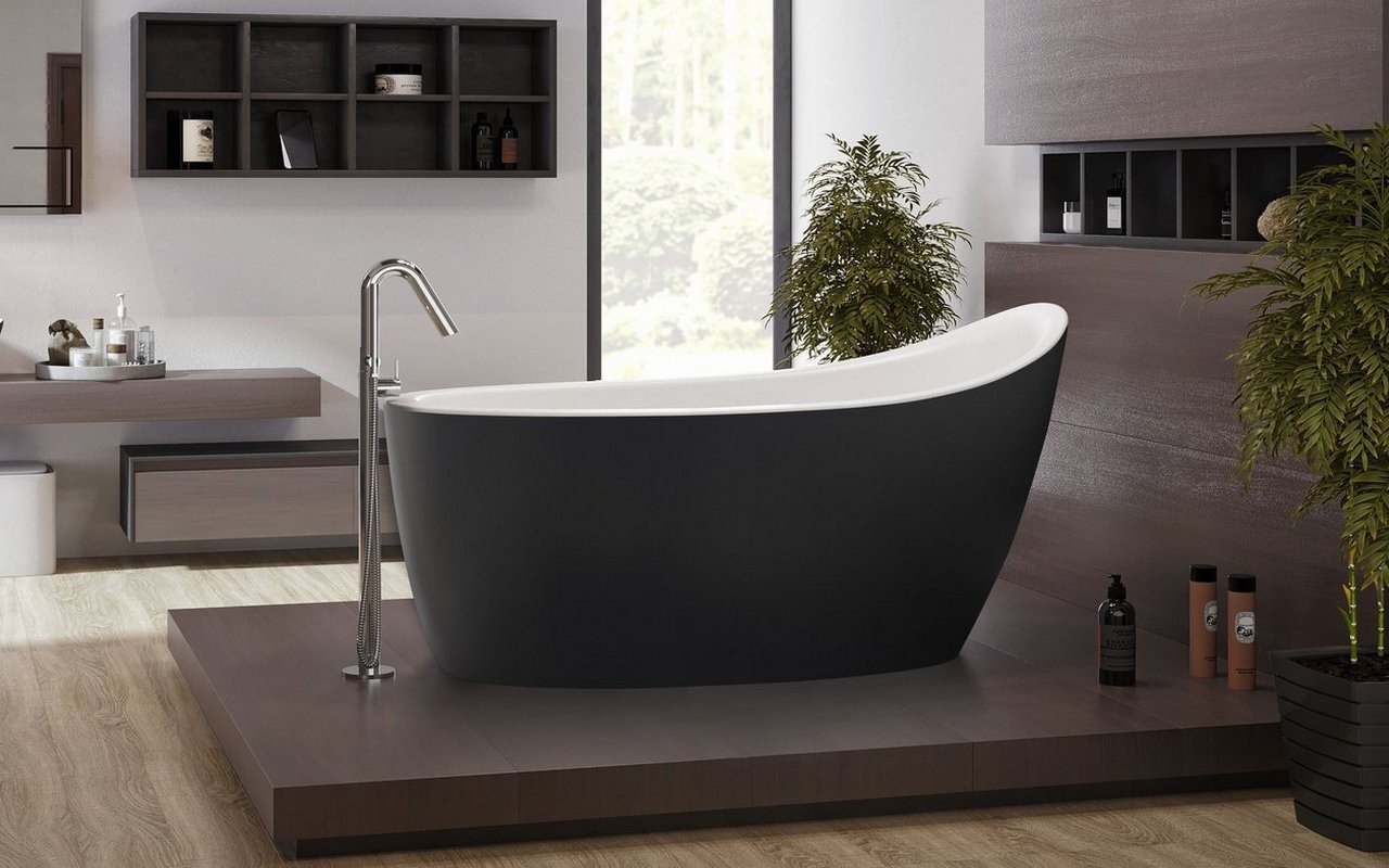 Aquatica Emmanuelle 2 Freistehende Badewanne aus Kunststein AquateX™ – Außen Schwarz, Innen Weiß picture № 0