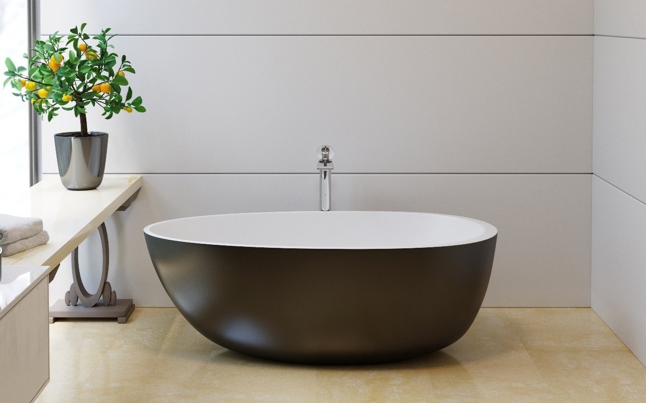 Aquatica Spoon 2 Eiförmige Freistehende Badewanne aus Kunststein AquateX™ – Außen Schwarz, Innen Weiß picture № 0
