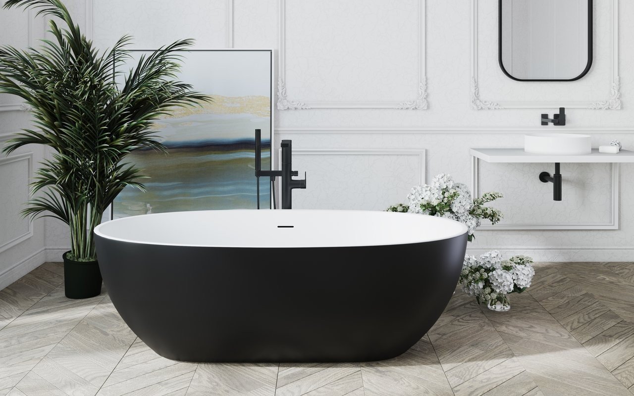 Aquatica Corelia Freistehende Badewanne aus Kunststein AquateX™ – Außen Schwarz, Innen Weiß picture № 0