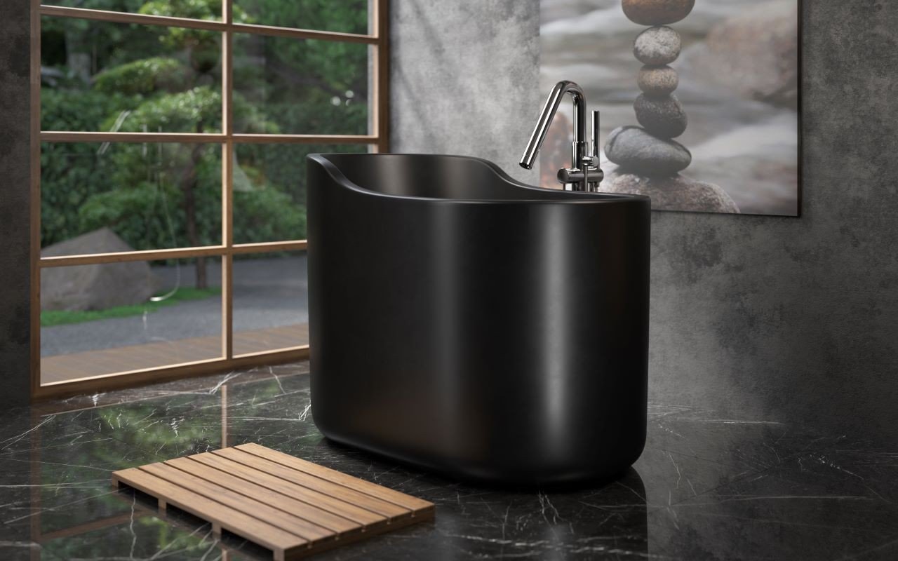 Aquatica True Ofuro Nano Freistehende Japanische Badewanne aus Kunststein  NeroX™