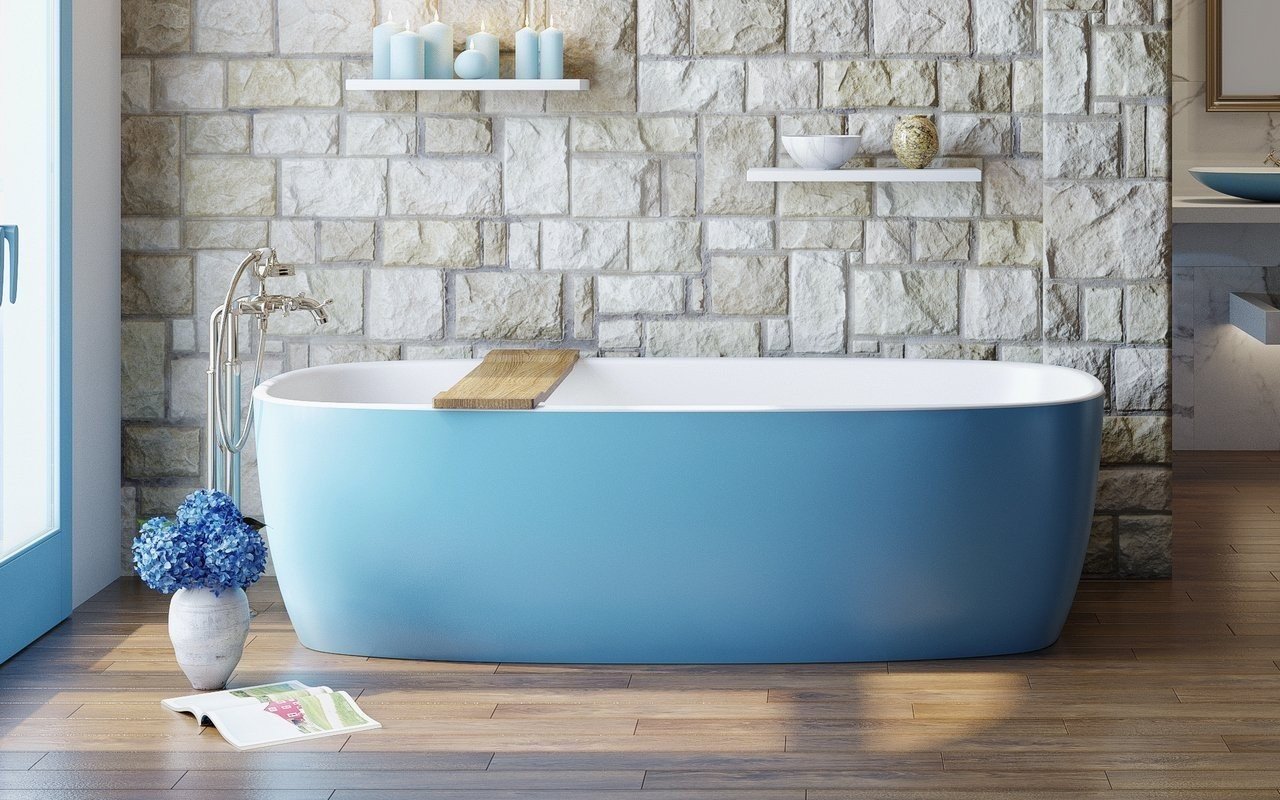 Aquatica Coletta Freistehende Badewanne aus Kunststein AquateX™ – Außen Entferntes Blau, Innen picture № 0