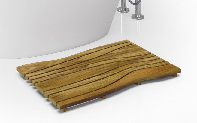 Aquatica Onde Wasserfeste Bad Duschboden Matte aus Teakholz